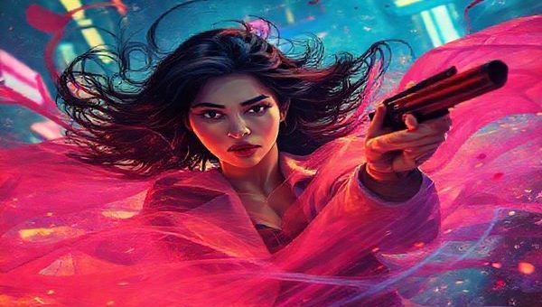 **Image Prompt:** Create a high-definition visual tapestry inspired by the film "Ghosted" (2023), featuring a vibrant color palette that captures both romantic intrigue and espionage. Depict a dynamic scene with Ana de Armas as a strong female lead, embodying both allure and agency, surrounded by swirling action elements. Include hints of futuristic settings and fluid camera work to illustrate movement and emotion, while subtly weaving in motifs of gender dynamics and personal ambition. Aim for a cinematic feel that balances excitement with depth.