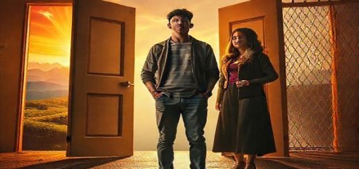 A high-definition image of a dynamic film scene from "12th Fail" (2023), portraying a young man standing at a crossroads, with symbolic doors opening to vibrant landscapes on one side and shadowy barriers on the other. Surrounding him are strong women—his mother and sister—assertively engaging with him, their expressions a mix of encouragement and challenge. The atmosphere is infused with resilience, blending cinematic lighting and emotional depth, capturing the essence of overcoming patriarchy and celebrating women's agency.