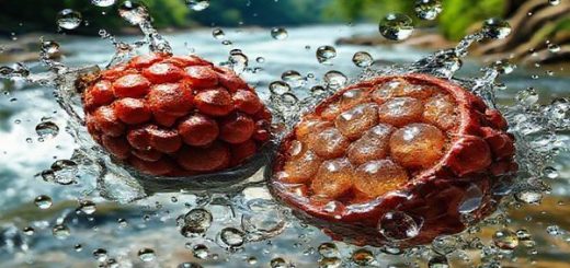 A high-definition image of tamarind seeds being transformed into activated carbon, surrounded by vibrant water droplets symbolizing purification, set against a backdrop of a clear, flowing river. The scene should evoke a sense of sustainability and innovation, with lush greenery and hints of industrial research in the distance, illustrating the connection between natural waste and advanced water purification technology.