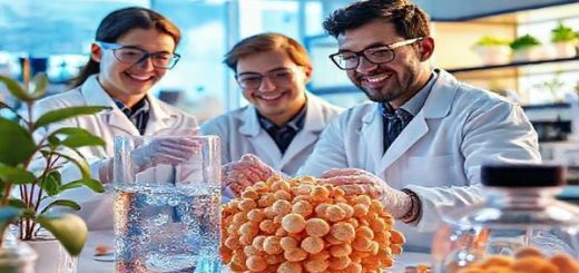 A high-definition image depicting a vibrant laboratory scene where researchers are joyfully working with peanut shells and advanced 2D nanomaterials. Include a colorful representation of the NC-CNS3 composite engaging with water, showcasing its effect on antibiotic pollutants. The environment should be bright and modern, filled with scientific equipment, plants, and elements that symbolizes sustainability and innovation, highlighting the transformative power of transforming agricultural waste into a powerful tool for cleaner water.