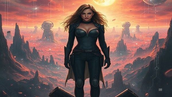 Create a high-definition image of a dystopian landscape that blends mechanical and organic elements, illustrating a dramatic horizon filled with cascading light and debris. In the foreground, depict a strong female character with an air of charisma and intelligence, standing poised amidst the chaos, symbolizing the complexity of gender dynamics and empathy in a futuristic world. Incorporate abstract representations of motherhood and creation, such as intertwining vines or shimmering circuits, to reflect the intricate relationship between the feminine and the technological. The overall scene should evoke a sense of wonder and provoke deeper thought about the narratives that shape our understanding of gender in this cinematic universe.