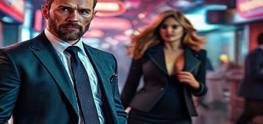 A dynamic, high-definition scene set within a vibrant, kinetic movie set, showcasing a stylish action-comedy atmosphere. In the foreground, a charismatic male operative portrayed by Jason Statham stands confidently in a sleek suit with an intense expression, while in the background, a sharp-witted Aubrey Plaza, dressed in chic attire, delivers a clever quip, her presence both captivating and assertive. Surrounding them, a swirling mix of high-octane action, elegant choreography, and rich visual details that juxtapose the glamour of espionage with underlying themes of gender dynamics. The image captures a moment of tension, highlighting the duality of cinematic craft and feminist critique, with a color palette that is both vibrant and striking.